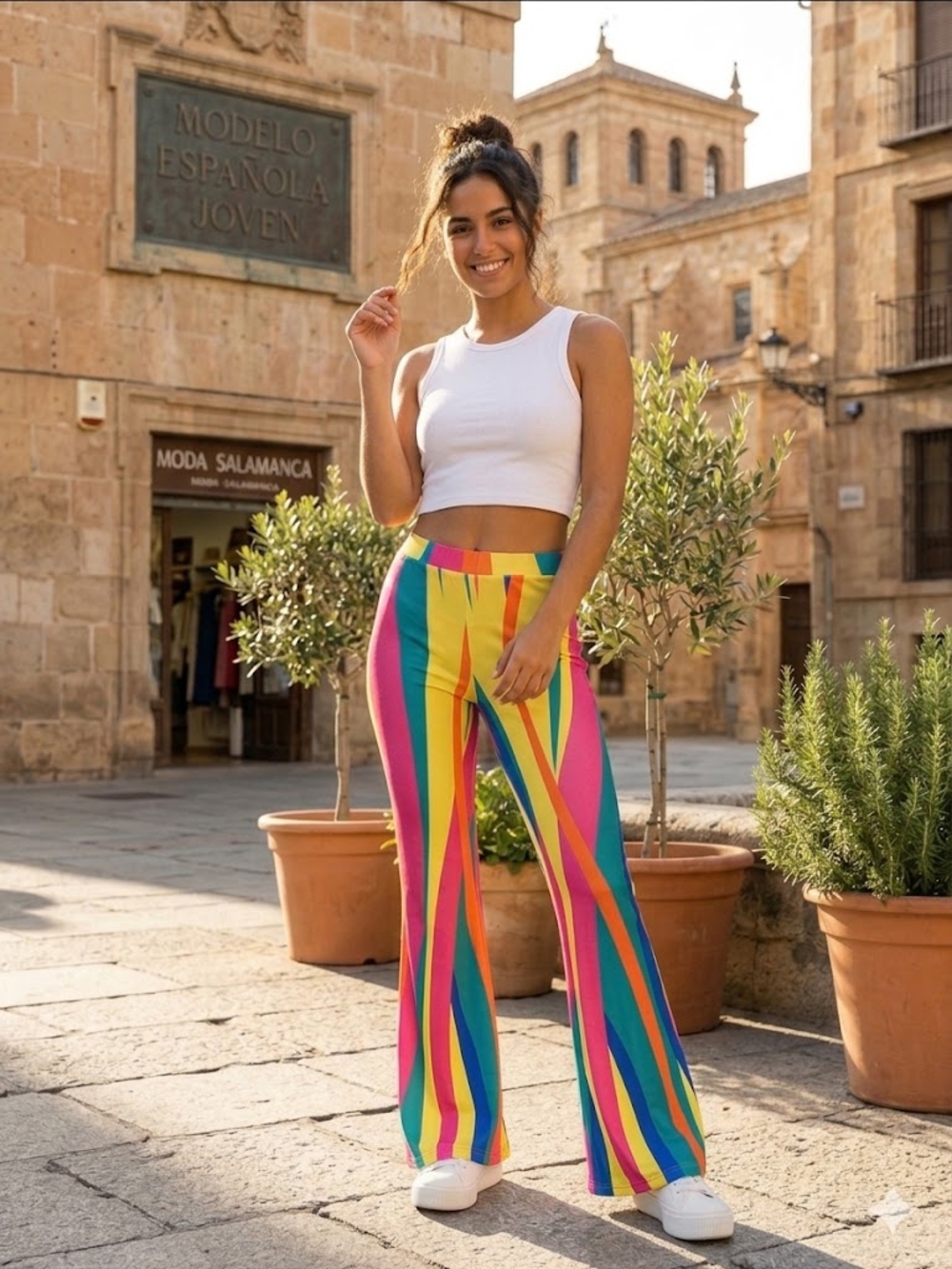 Rainbow Vertical Stripe Wide-Leg Pants